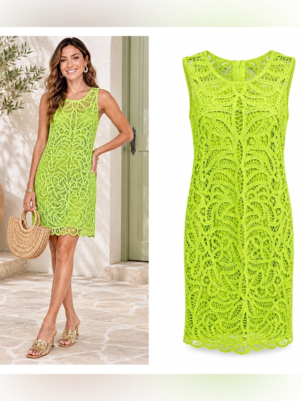 Lilly Pulitzer Neon Lime Shiesta Shift Sleeveless Crochet Dress 2